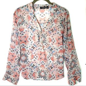 A.N.A. Salmon & Grey V Neck Long Sleeve Blouse